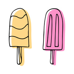 Doodle ice cream on stick line art illustration