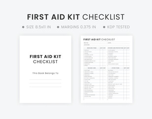 First Aid Kit Checklist Template, Printable First Aid Kit Checklist, First Aid Checklist, First Aid Supply List, Emergency Checklist Disaster Preparation Sheet