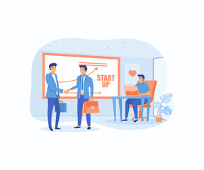 Business startup. New ideas, search for investor, increased profits. Businessman  enter into a contract,  flat vector modern illustration 