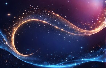 Obraz premium Abstract dark purple-blue background with glowing particles, waves, and stars. Starscapes,, galaxy, futuristic world. Designed for banners, wallpaper, template