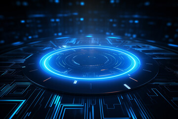 abstract ai technology, security, network background, digital background, circle ring, square line, neon circuit, blue neon