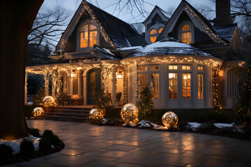 Exterior decoration of a detached house for Christmas