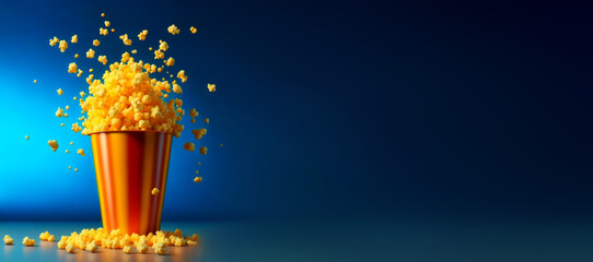 flying popcorn in a glass. artificial intelligence generator, AI, neural network image. background for the design.