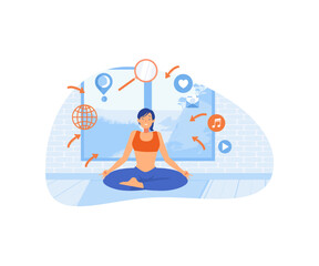 Obraz premium Information overload concept. Dome filter protects the girl from unnecessary information: emails, calls, communication, filters and processes it. flat vector modern illustration 