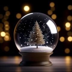glass winter ball with snow, Merry Christmas and Happy New Year, winter holidays. artificial intelligence generator, AI, neural network image. background for the design