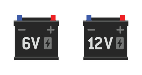 simple car automotive battery icons 6V 12V