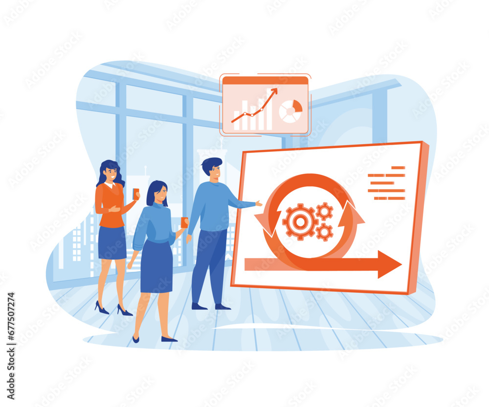 Poster teamwork for project sprint adaptive programming rule cycle and process managing strategy. flat vect
