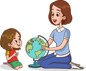 vector illustration of teacher and students having a lesson together