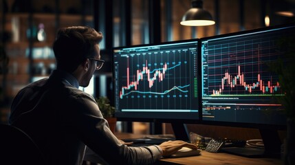 Business man using his computer to monitor analysis stock charts.