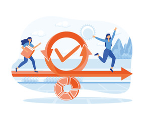 Agile life cycle for software development diagram. Business people run into project.  flat vector modern illustration 