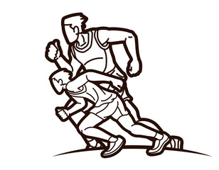 Group of People Start Running Men Runner Together Marathon Running Cartoon Sport Graphic Vector
