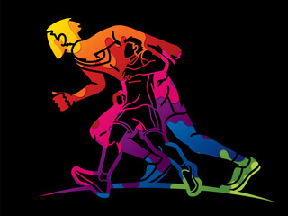 Fototapeta na wymiar Group of People Start Running Men Runner Together Marathon Running Cartoon Sport Graphic Vector