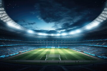 Fototapeta na wymiar Stadium in full light with football playing soccer.