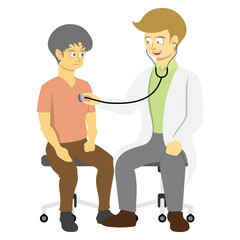 A doctor is performing a physical examination on a patient using a stethoscope. A physical examination is an important step that a doctor takes to help diagnose a patient's condition.