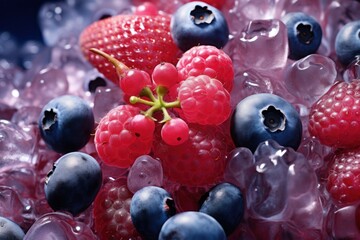 Frozen Berries and Fruits: Macro shots of frozen berries or fruit encased in ice can be visually captivating. - Generative AI