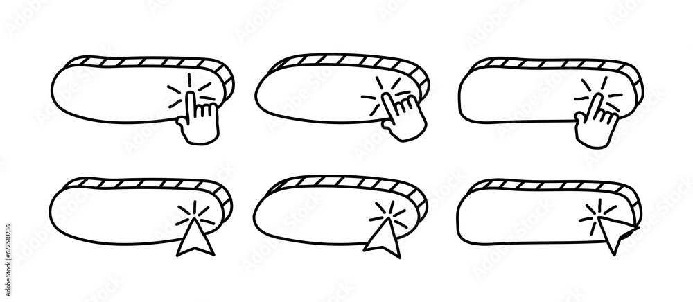 Poster click on the button. a set of linear templates for push buttons. click with your hand or mouse. for 
