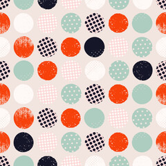 Vintage seamless pattern with circles of different textures. Abstract background, print, design