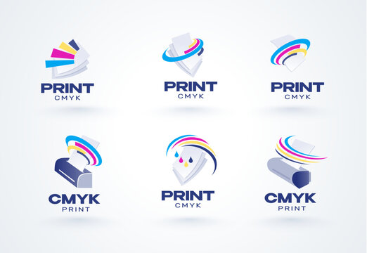 Set logo print polygraphy and cmyk printing theme graphic design prepress and press copy