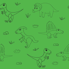 dinosaurs seamless pattern hand drawn in doodle style.