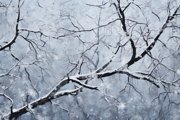 Obraz premium Snowy Textures: Highlight the tactile and textural aspects of snow, like the way it clings to branches or forms drifts. - Generative AI