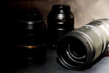 camera lens on black