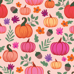 Autumn pumpkins garden seamless pattern