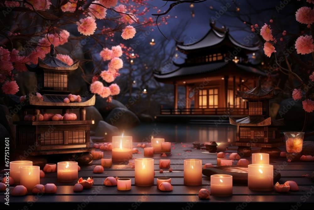 Canvas Prints Evening Candlelight: Photograph the warm glow of candles or lanterns against the backdrop of a cold, dark evening. - Generative AI