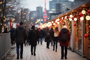 Obraz premium Captivating Christmas Market with Exuberant Festivities in the Heart of a Bustling Cityscape