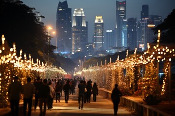 Fototapeta premium Immerse in the Festive Ambiance. Captivating Street Celebrations Amidst Christmas Joy
