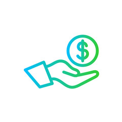 Money delivery services icon with blue and gradient outline style. business, finance, cash, money, dollar, payment, currency. Vector illustration
