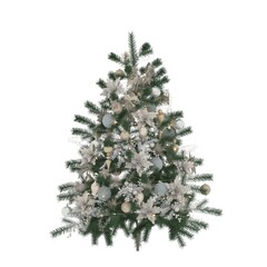 Christmas tree with decorations isolated on white background, 3D illustration, cg render