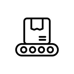 Conveyor delivery services icon with black outline style. conveyor, factory, industry, production, belt, manufacturing, transportation. Vector Illustration