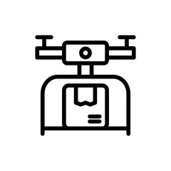 Drone delivery delivery services icon with black outline style. delivery, drone, technology, service, box, shipping, transport. Vector Illustration