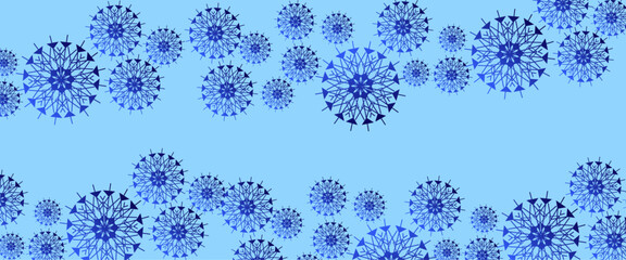 Blue and white vector gradient winter snowflakes banner