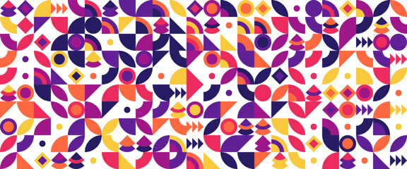 Geometric minimal pattern mosaic. Simple colorful circle shapes, modern bauhaus banner vector design
