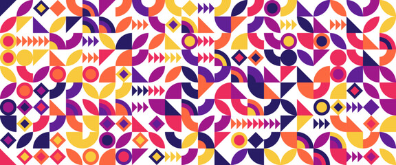 Naklejka premium Colorful colourful modern minimalist mid century neo geometric mosaic bauhaus style memphis seamless pattern abstract vector illustration