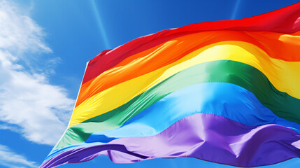 Rainbow flag blowing in the wind. Full page LGBT fly