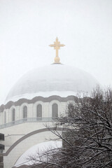 Urban view of Saint Sava temple, one of the symbols of Belgrade, Serbia.