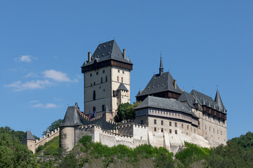 Fototapeta na wymiar Karlstejn castle in Central Bohemia, Czech Republic.Beautiful gothic medieval castle.Popular tourist destination. 