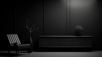 Black furniture, in the style of minimalist backgrounds.