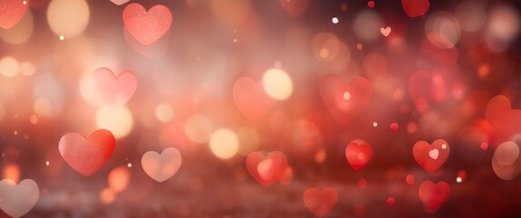 Heart shape Valentine's Day bokeh background. Blurred sparkles and glitter. Party invitation, greetings, celebration concept with copy space.
