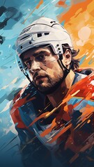 Ice hockey player in the style of bright geometric abstractions by Generative AI