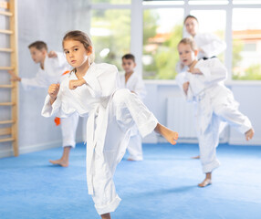 Fototapeta na wymiar Kids are dedicated to their martial arts training, diligently working on their stances and techniques every day.