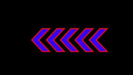 bright red and blue light arrows pointing to the right. 3D rendering of glowing arrows on a black background. Flashing direction indicators. See my portfolio for more color or design images.
