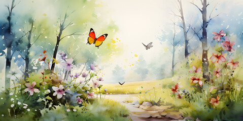 Obraz na płótnie Canvas spring landscape with flowers