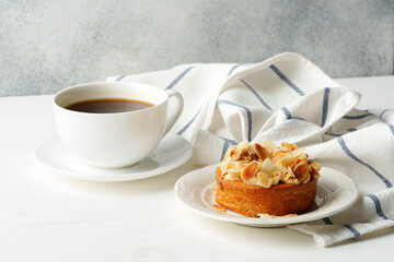 Close up of tartlet with almond petals