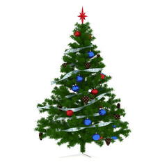 Christmas tree with decorations, isolate on a transparent background, 3D illustration, cg render