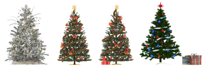 Christmas tree with decorations, isolate on a transparent background, 3D illustration, cg render