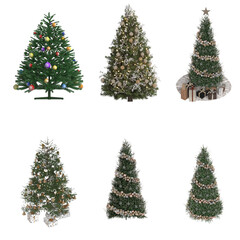 Christmas tree with decorations, isolate on a transparent background, 3D illustration, cg render