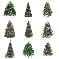 Christmas tree with decorations, isolate on a transparent background, 3D illustration, cg render